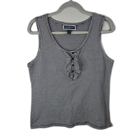 Karen Scott Women's Black and White Striped Sleeveless Tank Top Size Large - Picture 1 of 6